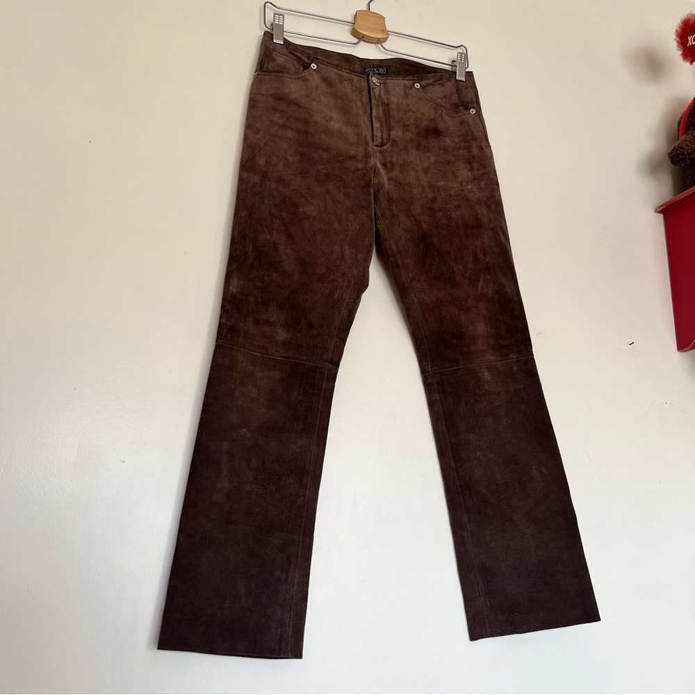 Vintage Heart Moon Star Brown Genuine Suede Pants